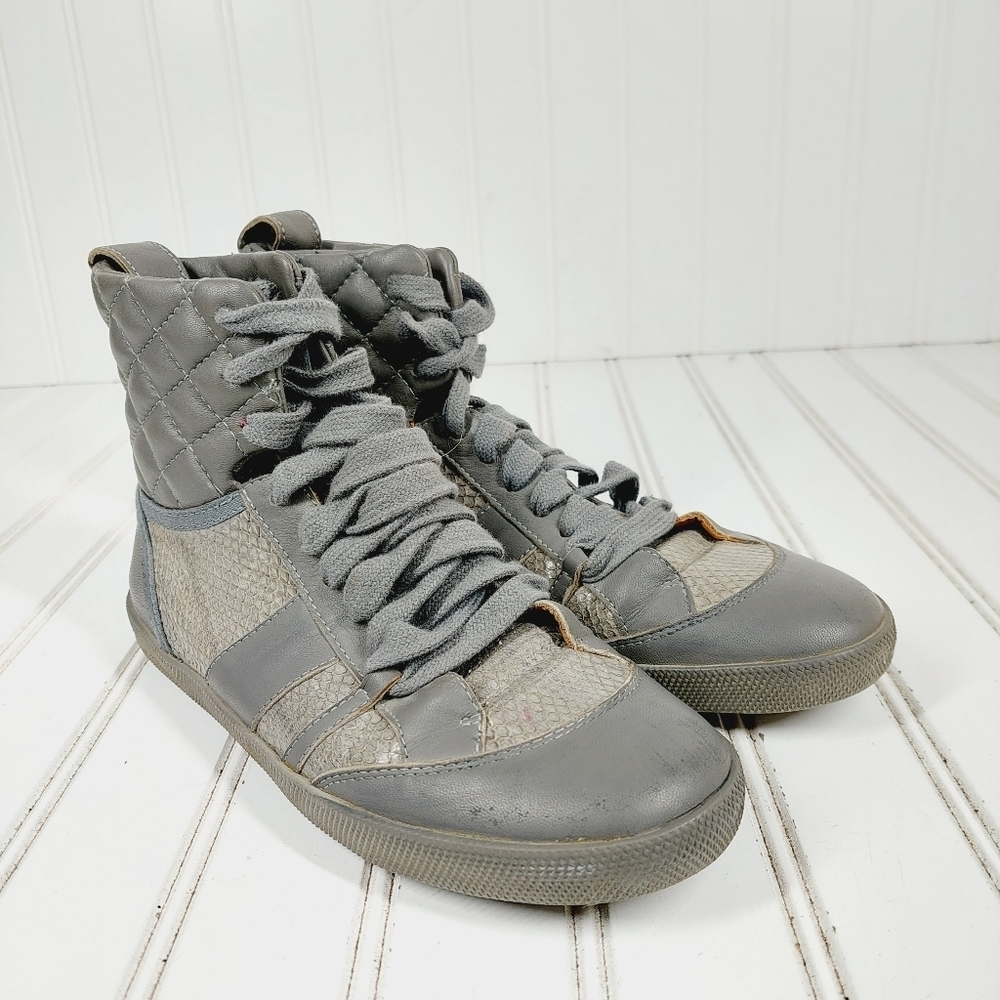 Chloé Gray Leather Lace Up Quilted High Top Casual Sneakers D849 - Picture 4 of 12